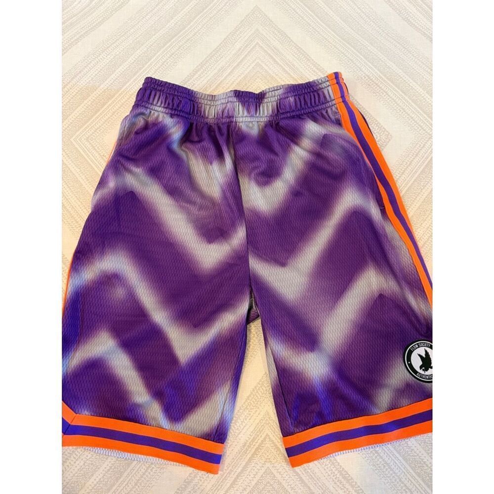 Flow Society Boys Athletic Shorts Medium Purple Gray Tie Dye Neon Orange Trim